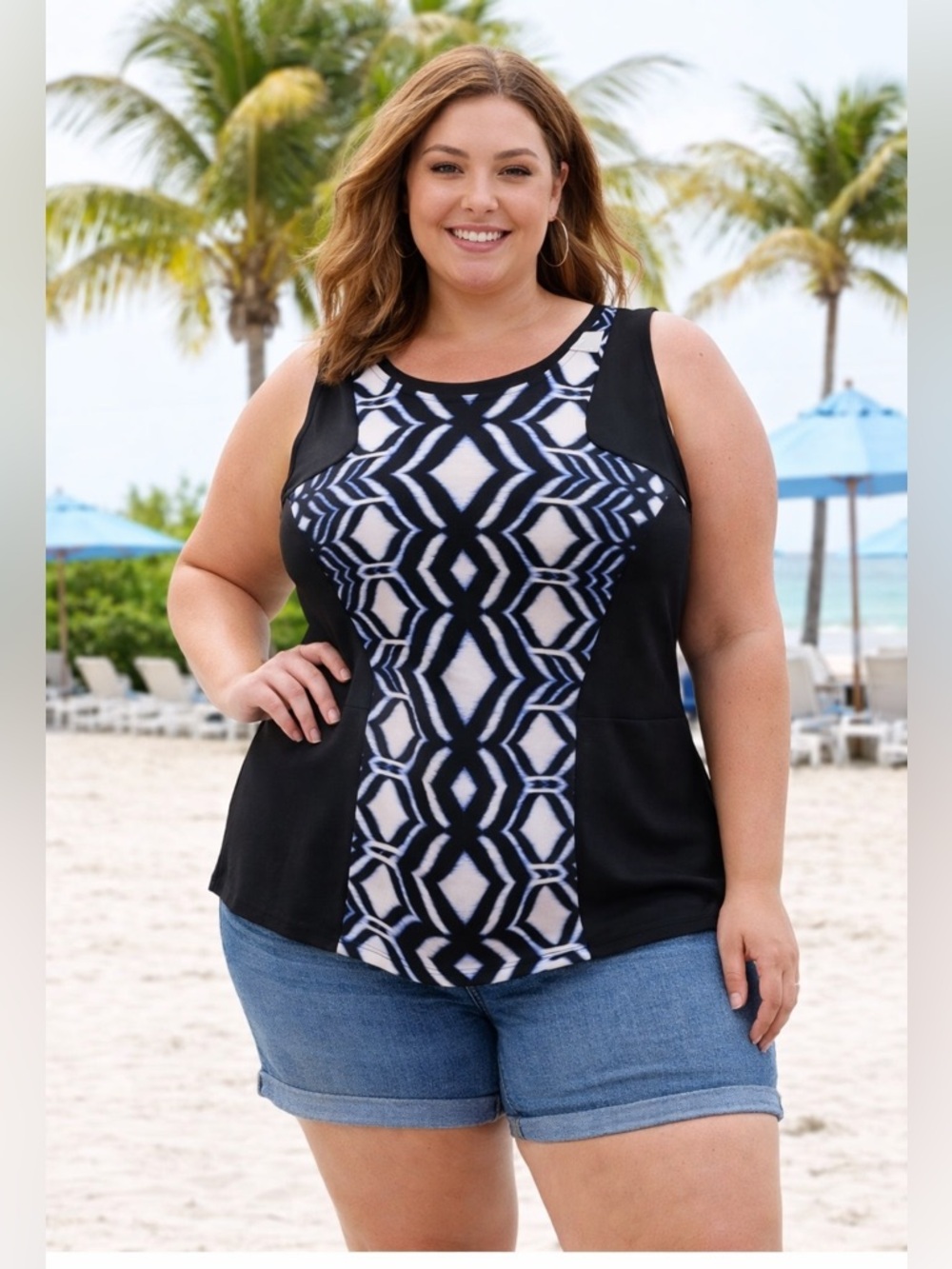 🔥Lane Bryant Geometric  Sleeveless  14/16 | Flattering Stretch Summer Top